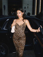 Darcy | Dramatic Leopard Spaghetti Strap Midi Dress - HoneyvineDress