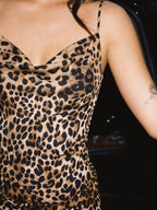 Darcy | Dramatic Leopard Spaghetti Strap Midi Dress - HoneyvineDress