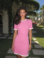 Julie | Vibrant Ruffled Sweater Knit Resort Mini Dress - HoneyvineDress