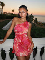 Giselle | Sweet Pleated Tie - Dye Sleeveless Mini Dress - HoneyvineDress