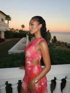 Giselle | Sweet Pleated Tie - Dye Sleeveless Mini Dress - HoneyvineDress