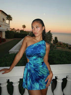 Giselle | Sweet Pleated Tie - Dye Sleeveless Mini Dress - HoneyvineDress