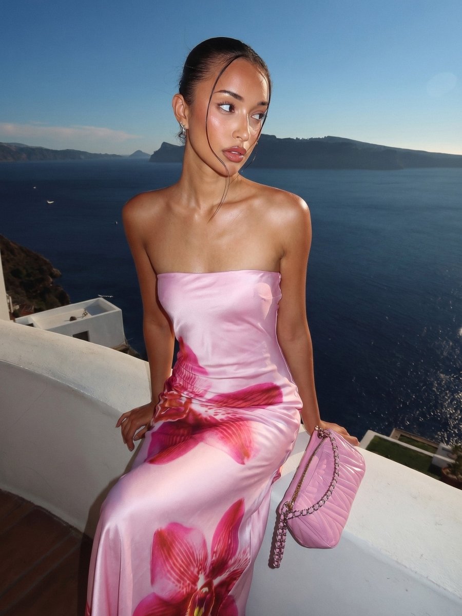 Aria | Elegant Satin Summer Maxi Dress - HoneyvineDress