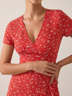Elizabeth | Red Floral Wrap Mini Dress for Effortless Charm
