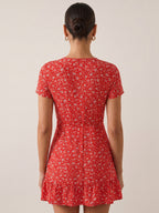 Elizabeth | Red Floral Wrap Mini Dress for Effortless Charm