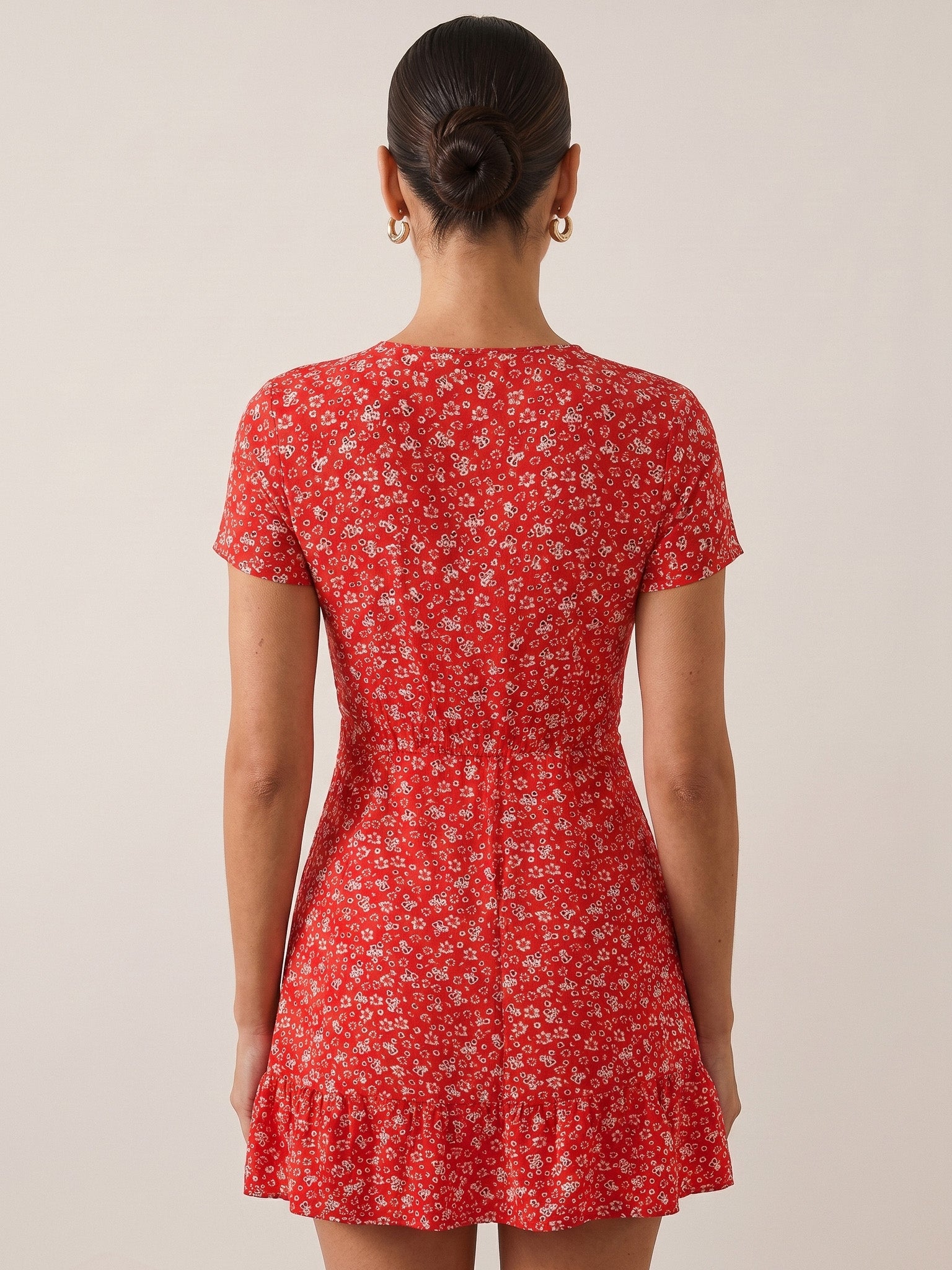 Elizabeth | Red Floral Wrap Mini Dress for Effortless Charm