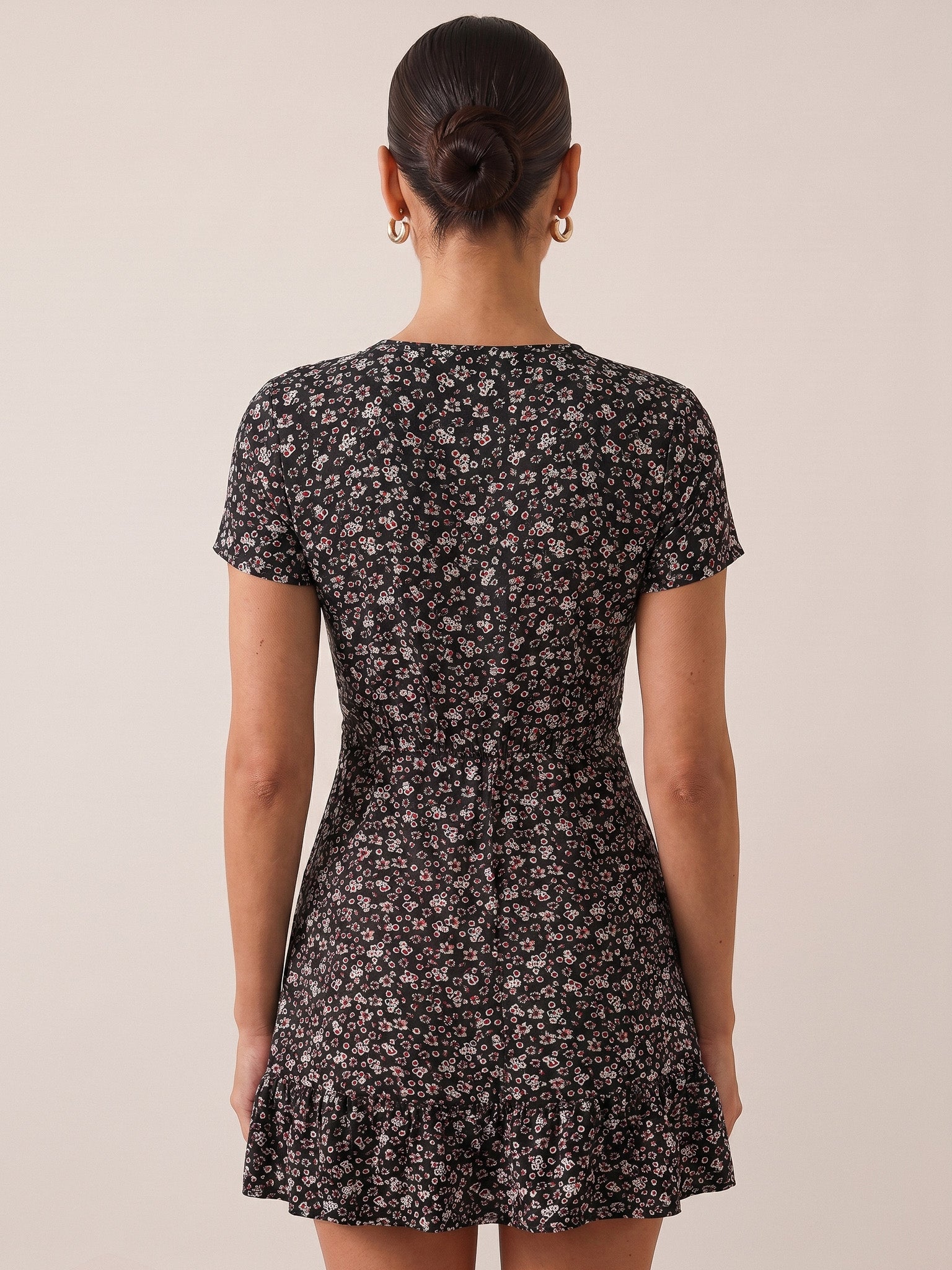 Elizabeth | Red Floral Wrap Mini Dress for Effortless Charm