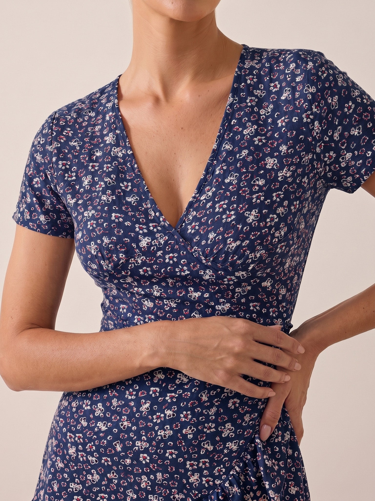 Elizabeth | Red Floral Wrap Mini Dress for Effortless Charm