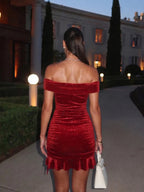 Penelope | Glamorous Glitter Velvet Ruched Prom Dress - HoneyvineDress