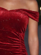 Penelope | Glamorous Glitter Velvet Ruched Prom Dress - HoneyvineDress
