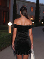 Penelope | Glamorous Glitter Velvet Ruched Prom Dress - HoneyvineDress