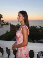 Audrey | Romantic Floral Summer Midi Ruffle Dress - HoneyvineDress