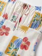 Gloria | Vintage Floral White Linen Mini Summer Dress - HoneyvineDress