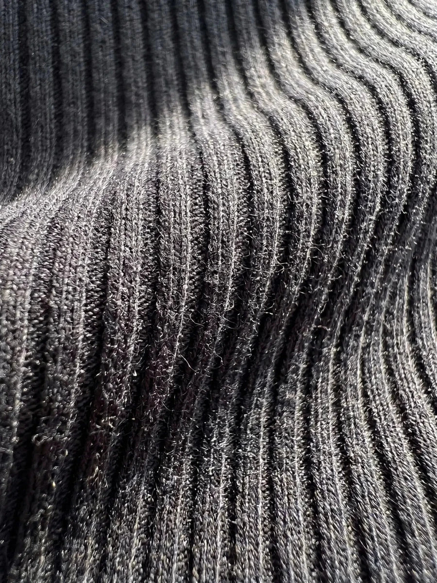 Carolyn | Modern Black Ribbed Mini – Long Sleeve - HoneyvineDress