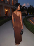Angela | Iconic Ruched Formal Midi Dress – Gold Hardware - HoneyvineDress
