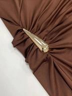 Angela | Iconic Ruched Formal Midi Dress – Gold Hardware - HoneyvineDress