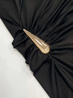 Angela | Iconic Ruched Formal Midi Dress – Gold Hardware - HoneyvineDress