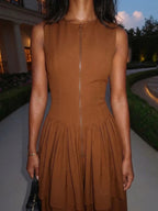 Haven | Elegant Brown Pleated Maxi Dress - HoneyvineDress
