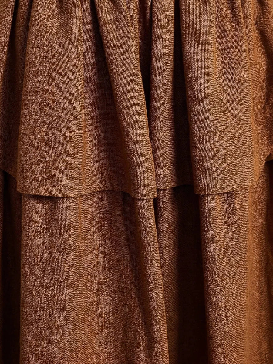 Haven | Elegant Brown Pleated Maxi Dress - HoneyvineDress