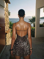 Emery | Sexy Leopard Satin Mini Dress - HoneyvineDress