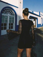 Elia | Chic Black Mini Dress with Lace Flare Sleeves - HoneyvineDress