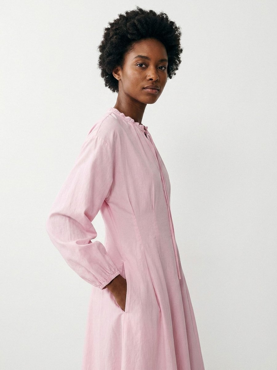 Mary | Pink Long Sleeve Casual Midi Dress - HoneyvineDress