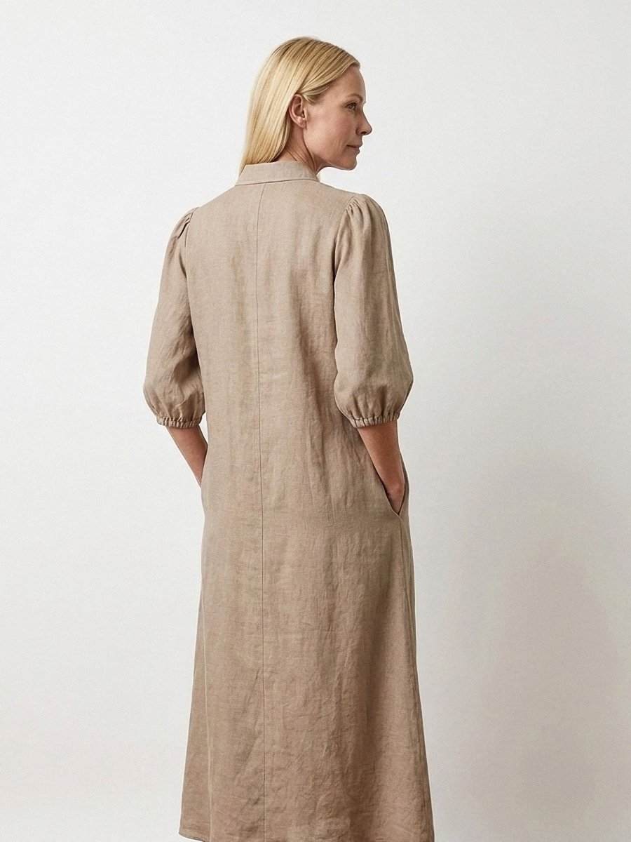 Jasmin | Beige Linen Formal Summer Maxi Dress - HoneyvineDress