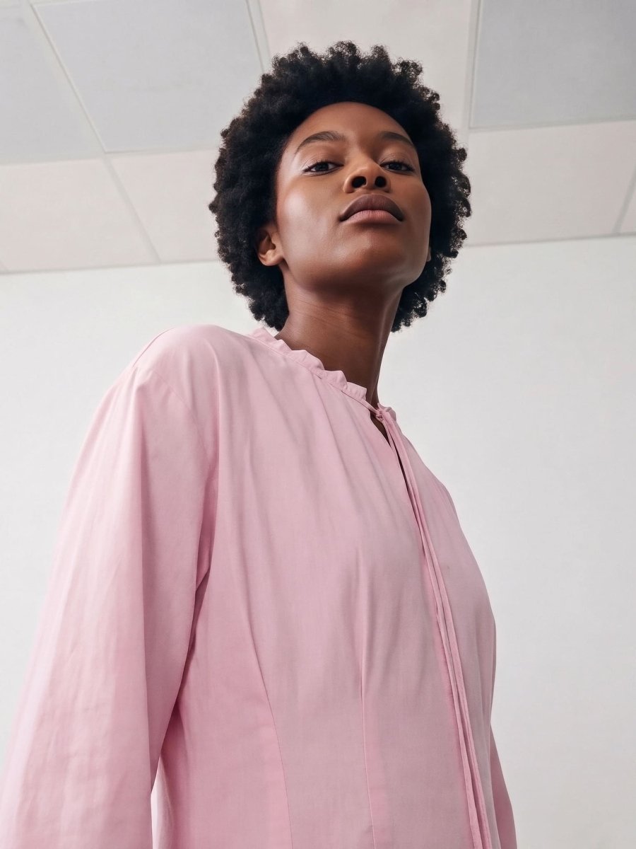 Mary | Pink Long Sleeve Casual Midi Dress - HoneyvineDress