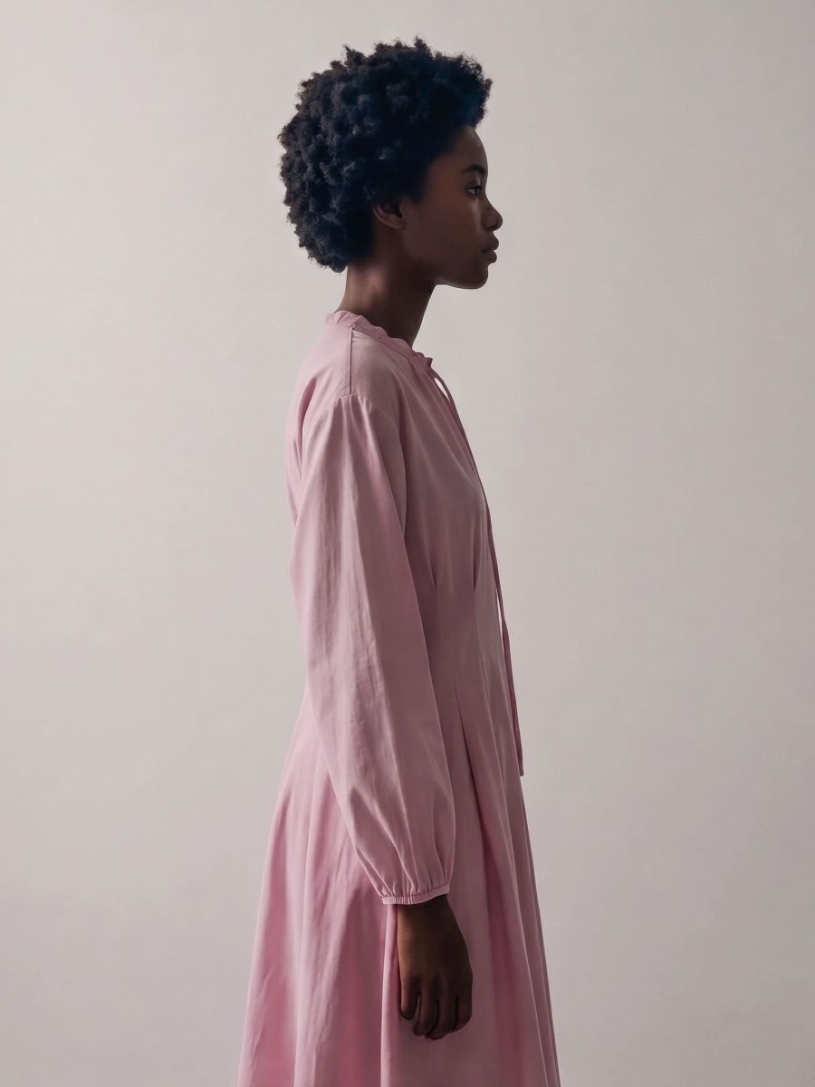 Mary | Pink Long Sleeve Casual Midi Dress - HoneyvineDress