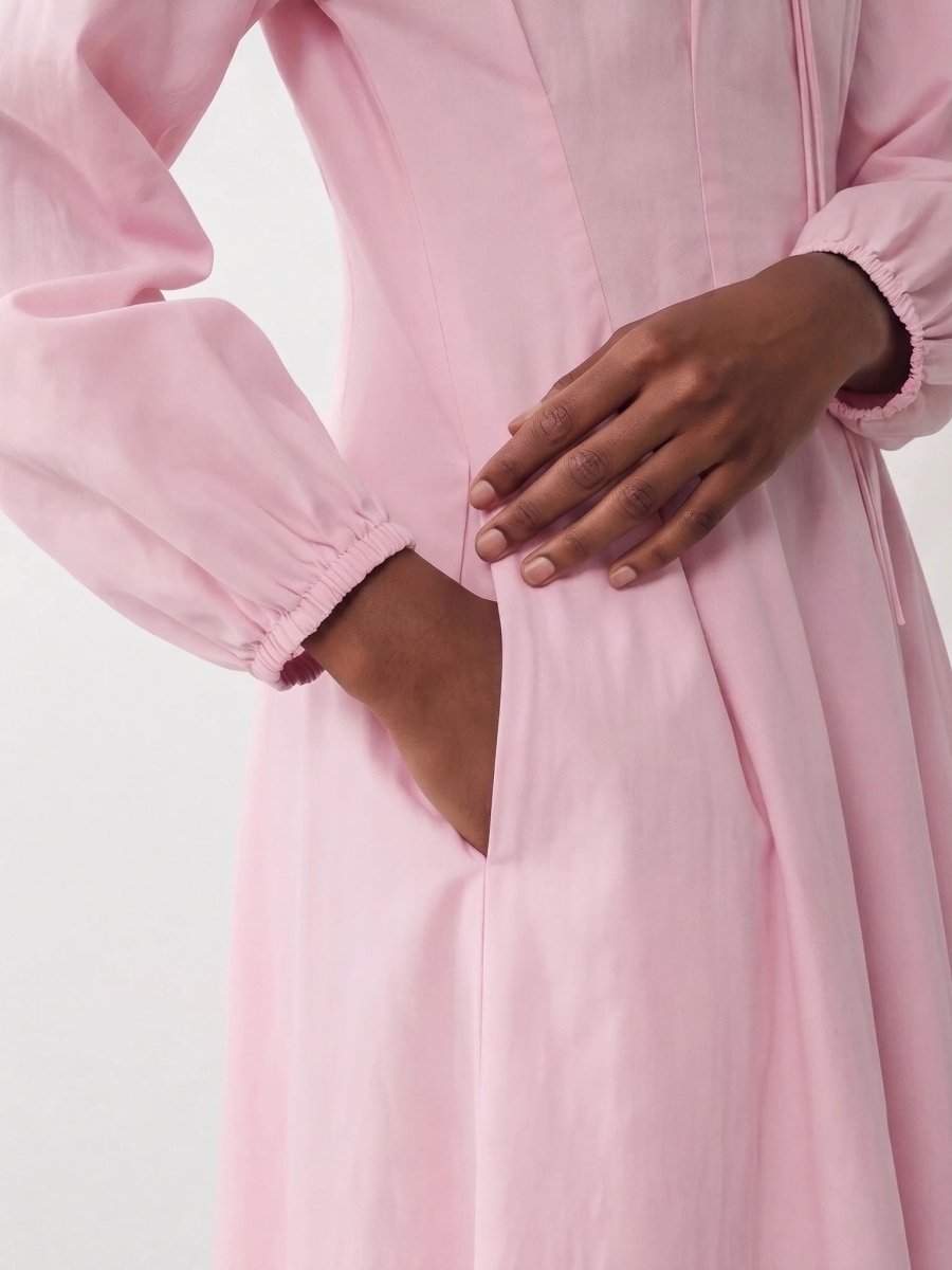 Mary | Pink Long Sleeve Casual Midi Dress - HoneyvineDress