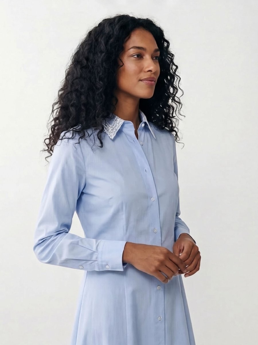 Bella | Blue Classic Cotton Midi Dress - HoneyvineDress