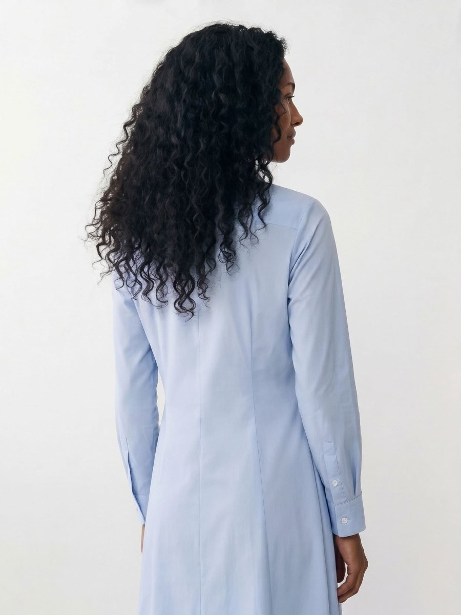 Bella | Blue Classic Cotton Midi Dress - HoneyvineDress