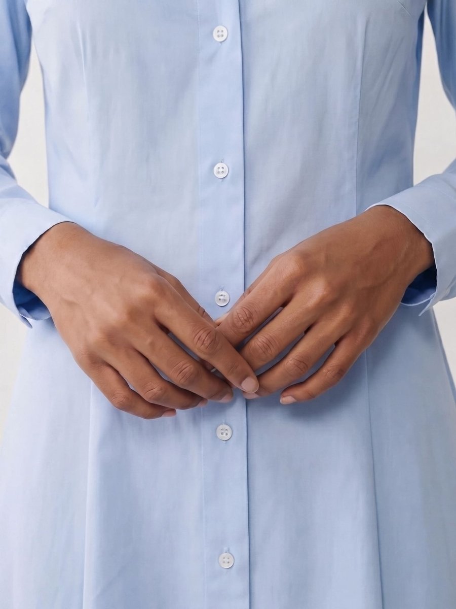 Bella | Blue Classic Cotton Midi Dress - HoneyvineDress