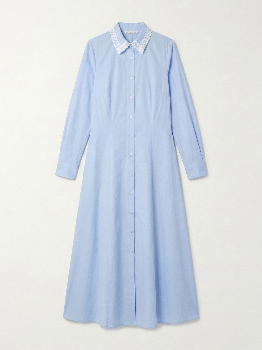 Bella | Blue Classic Cotton Midi Dress - HoneyvineDress