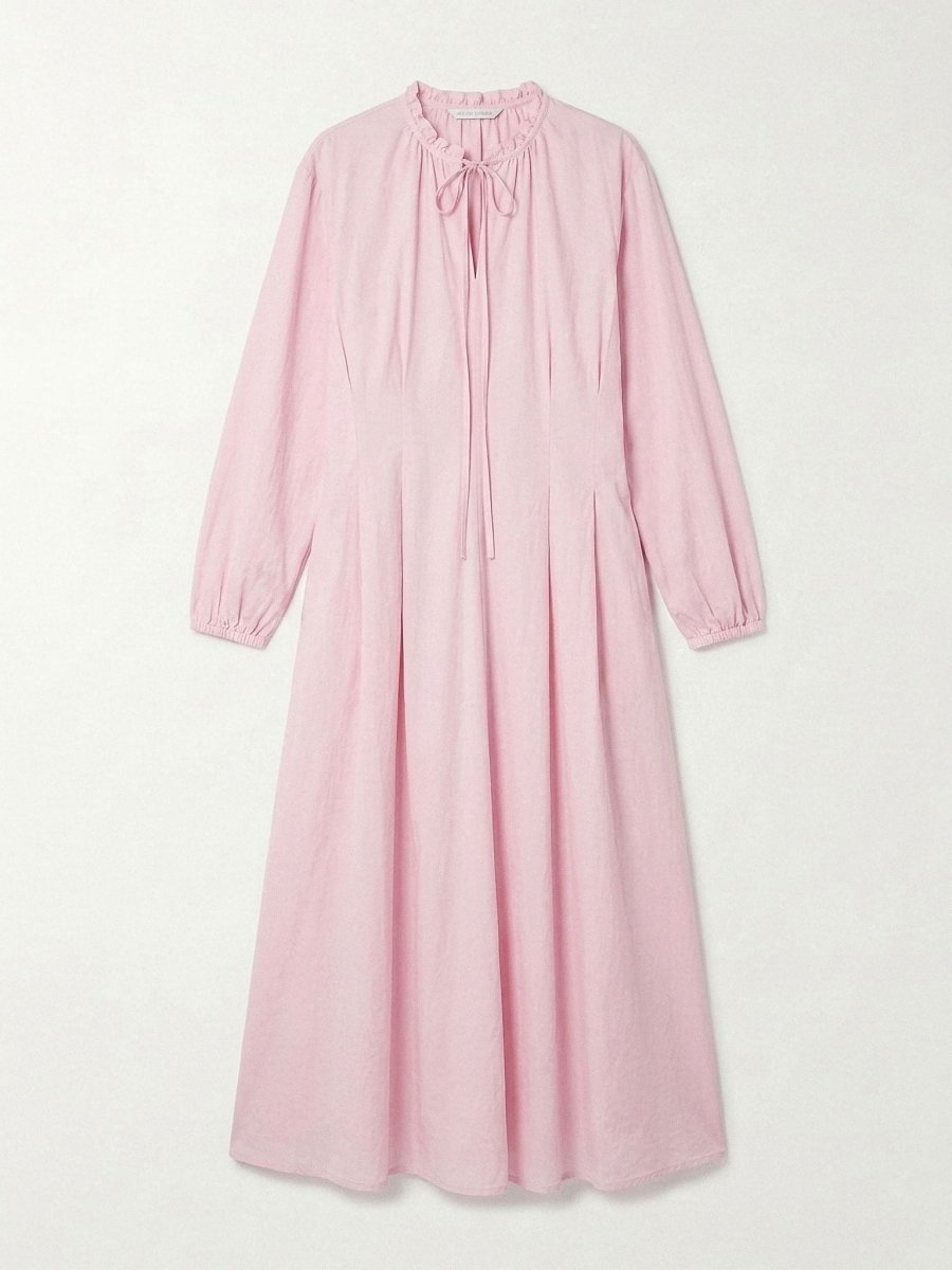 Mary | Pink Long Sleeve Casual Midi Dress - HoneyvineDress