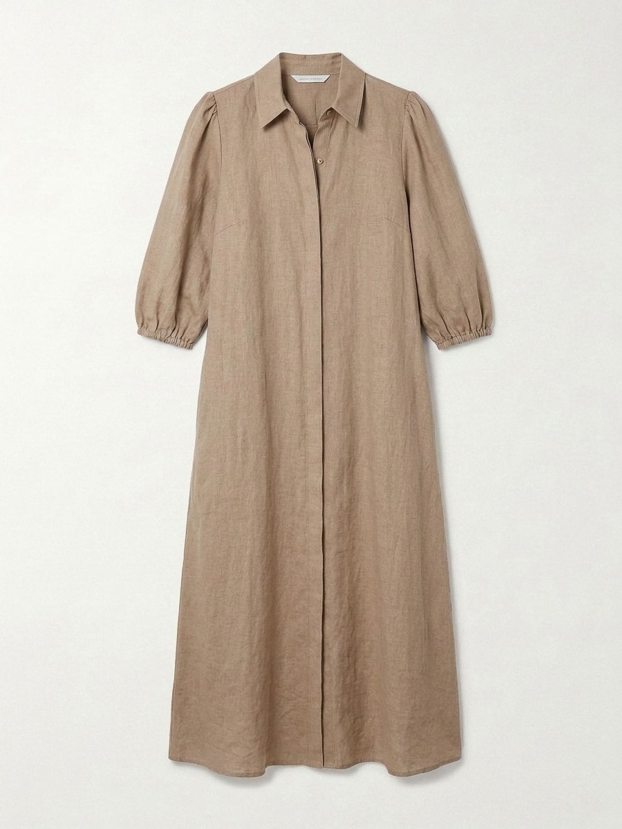 Jasmin | Beige Linen Formal Summer Maxi Dress - HoneyvineDress