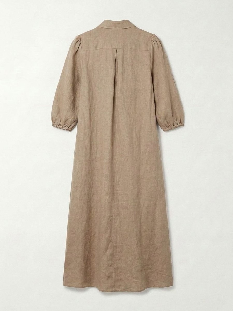 Jasmin | Beige Linen Formal Summer Maxi Dress - HoneyvineDress