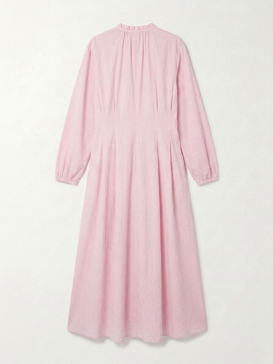 Mary | Pink Long Sleeve Casual Midi Dress - HoneyvineDress
