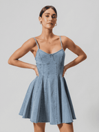 Genevieve | Trendy A Line Cotton Denim Mini Dress - HoneyvineDress