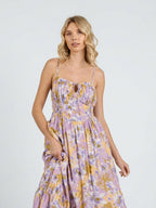 Claire | Elegant Floral Midi Summer Wedding Guest Dress - HoneyvineDress