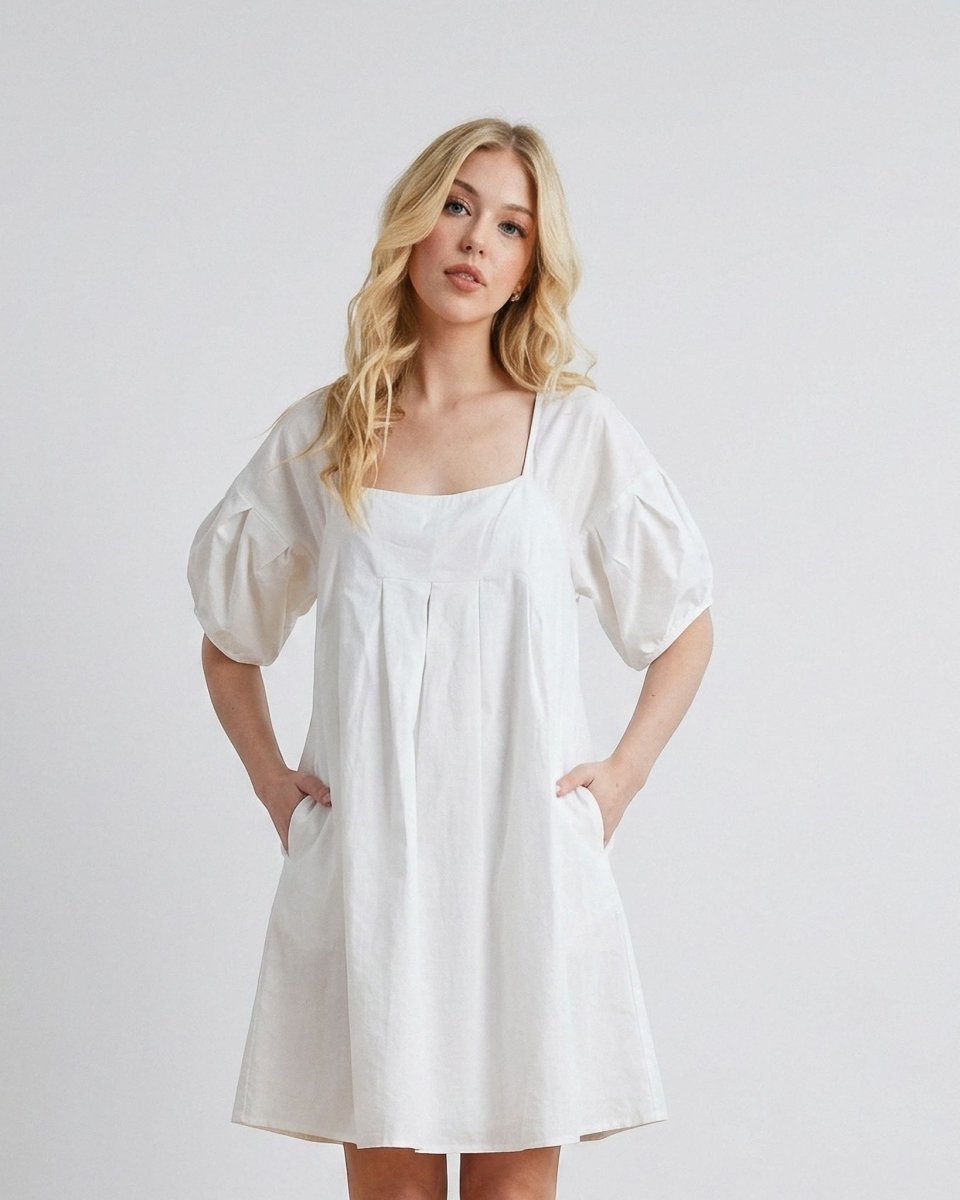Josephine | Cotton Casual Chic Babydoll Summer Dress with Pockets - HoneyvineDress