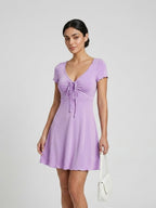 Genevieve | Feminine Tie Front Skater Mini Summer Dress - HoneyvineDress