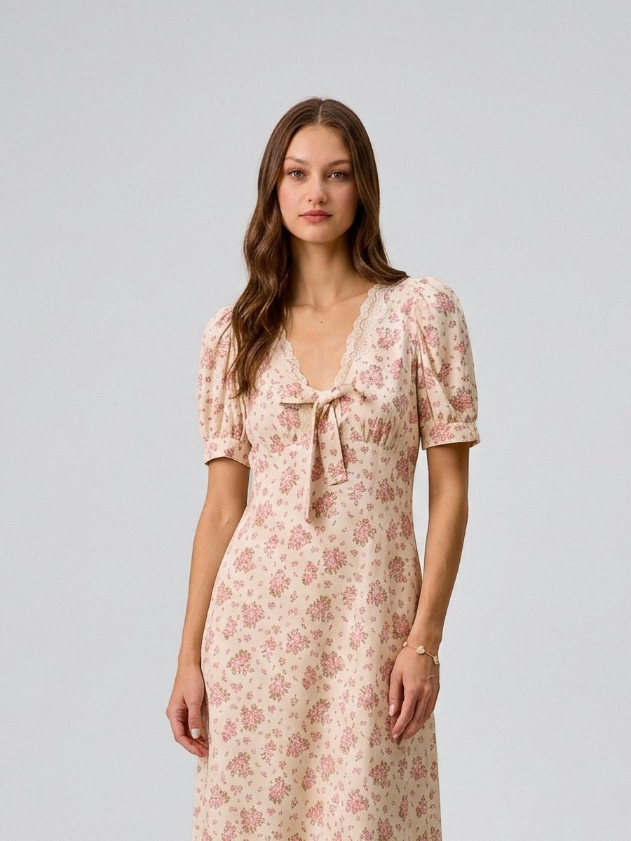 Georgette | Dreamy Cotton Lace Trimed Short Sleeves Mini Dress - HoneyvineDress