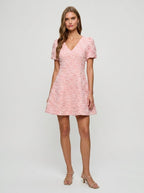 Jill | Sweet Textured Floral Mini Dress Wedding Guest Look - HoneyvineDress