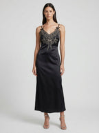 Mia | Classic Embroidered Cami Satin Midi Slit Dress - HoneyvineDress