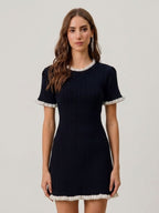Justine | Timeless Ruffled Sweater Knit Chic Mini Dress - HoneyvineDress