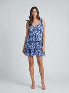 Fiona | Blue Vibrant Floral Layered Mini Dress - HoneyvineDress