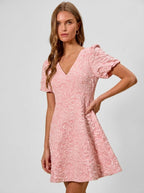 Jill | Sweet Textured Floral Mini Dress Wedding Guest Look - HoneyvineDress