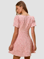 Jill | Sweet Textured Floral Mini Dress Wedding Guest Look - HoneyvineDress