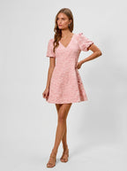 Jill | Sweet Textured Floral Mini Dress Wedding Guest Look - HoneyvineDress
